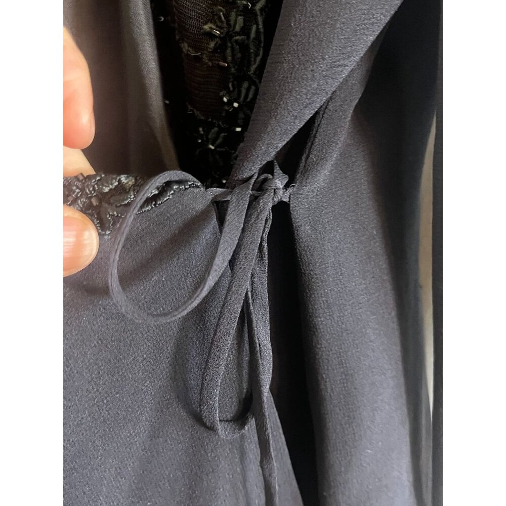 Vintage Silk Beaded Sheer Wrap Top Black 14 Cocktail Embroidery Wedding Formal - Picture 6 of 8